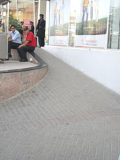 a clear slope at a shopping mall entrance