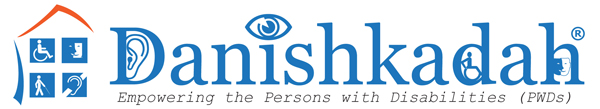 Danishkadah's Home - logo with ear, eye, wheelchair and brain image